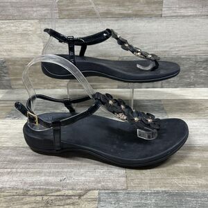 Vionic Julie II Sandals Women’s 8 Black Thong Floral Ankle Strap